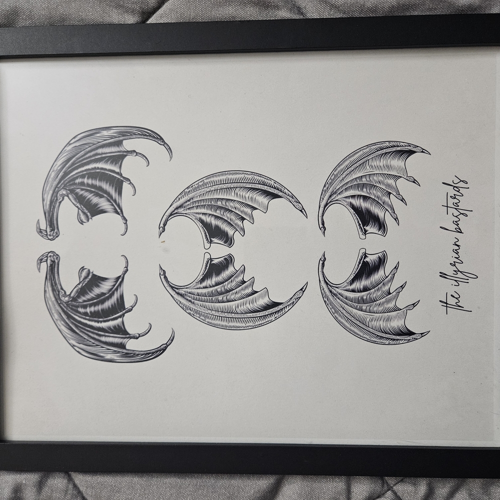 Framed Black and White Dragon Wing Art Print